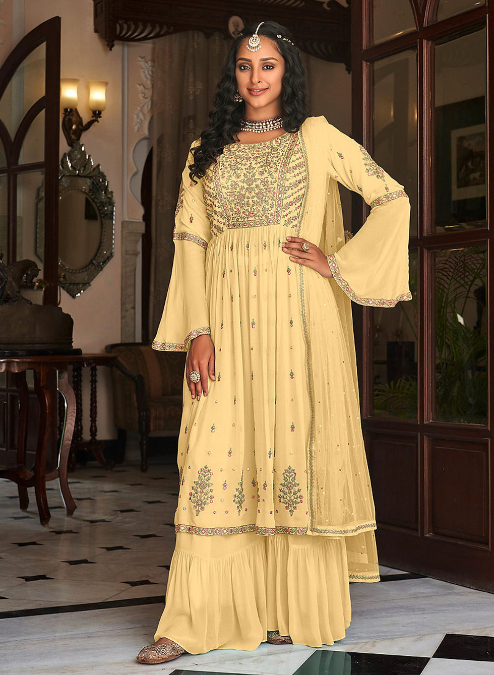 Yellow Embroidered Georgette Suit Product Code : EB-1489