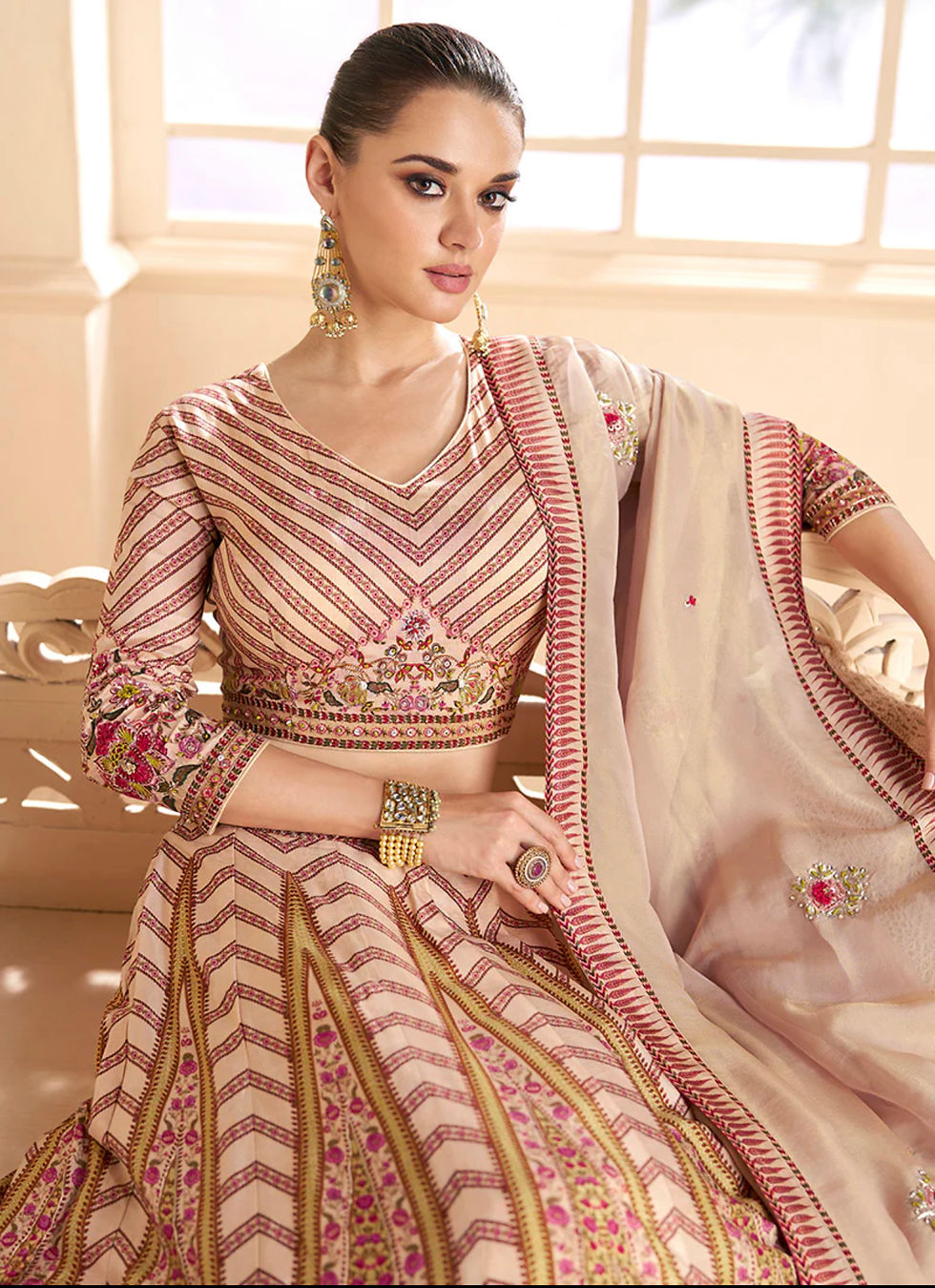Thumbnail: Beige Multi Handwork Embroidery Lehenga Choli  Product Code: ARW-5316