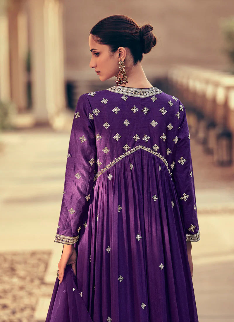 Thumbnail: Purple Embroidered Anarkali Gown Product Code: SA-5402