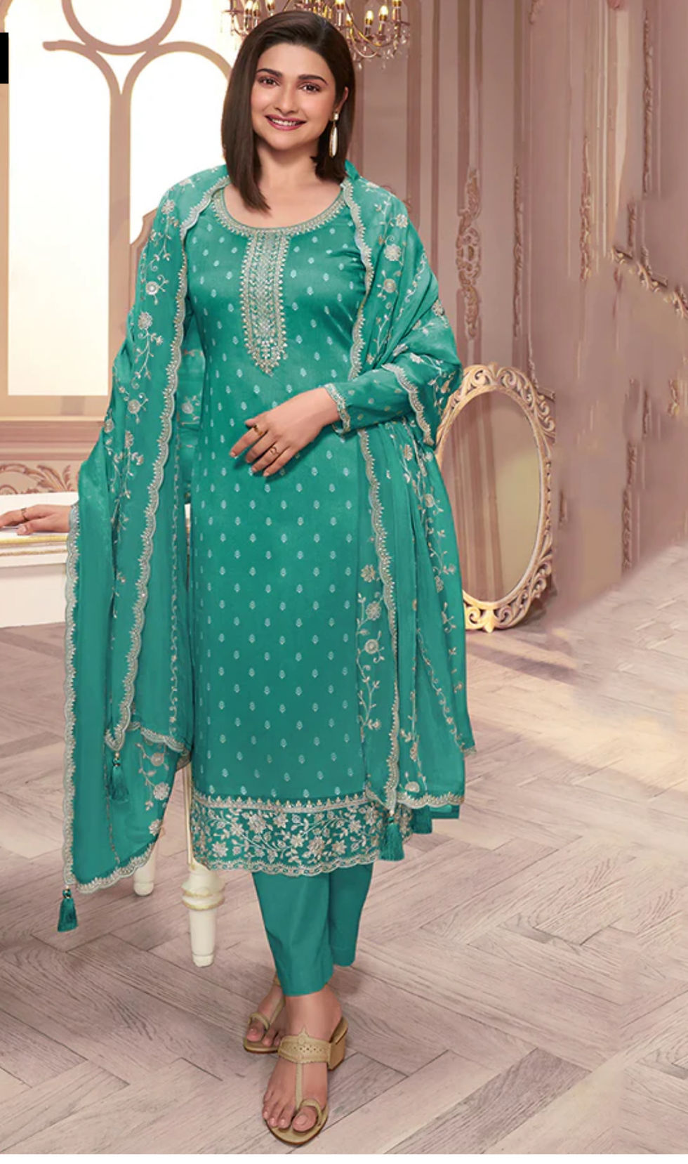 Turquoise Reshamkari Embroidery Silk Salwar Kameez Product Code: KSH-68556