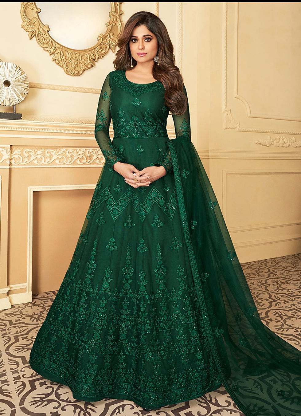 Green Embroidered Anarkali Product Code: A-7174