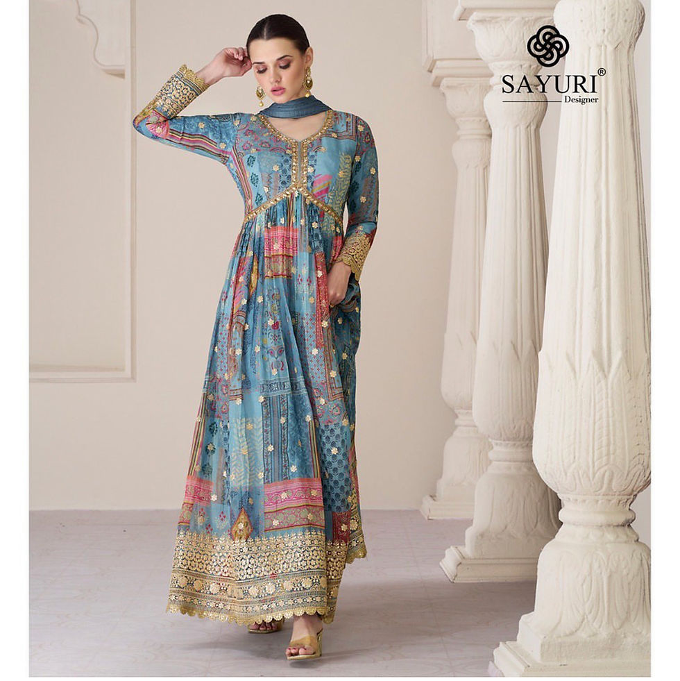 Blue Organza Silk Embroidery Printed Anarkali Suit Product Code: ARW-5273