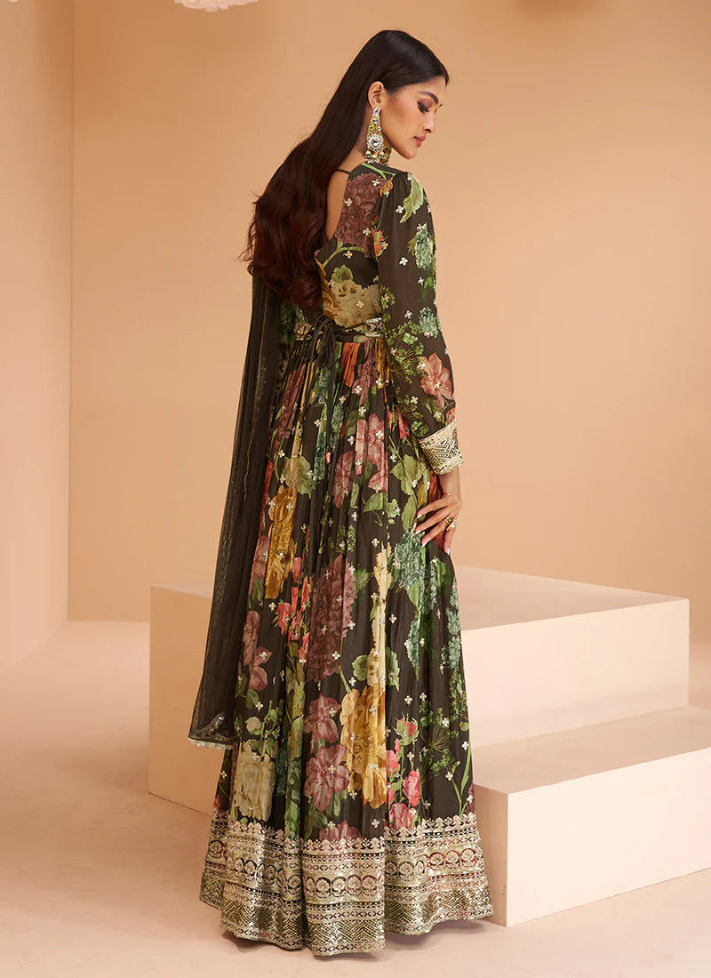 Thumbnail: Black Multi Embroidered Printed Anarkali Gown Product Cod : ARW-5361