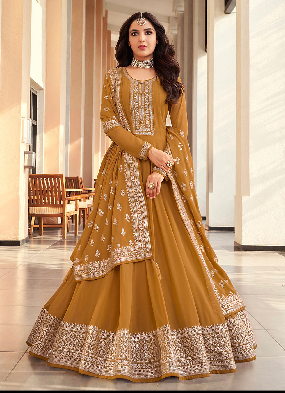 Mustard and Gold Embroidered Anarkali Product Code: AM-16063