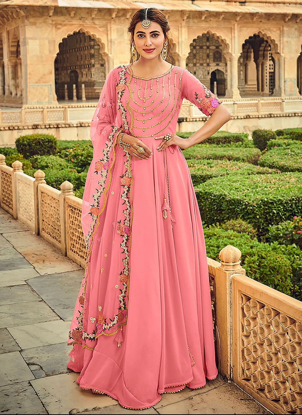 Pink and Gold Embroidered Anarkali Product Code: EB-1276B