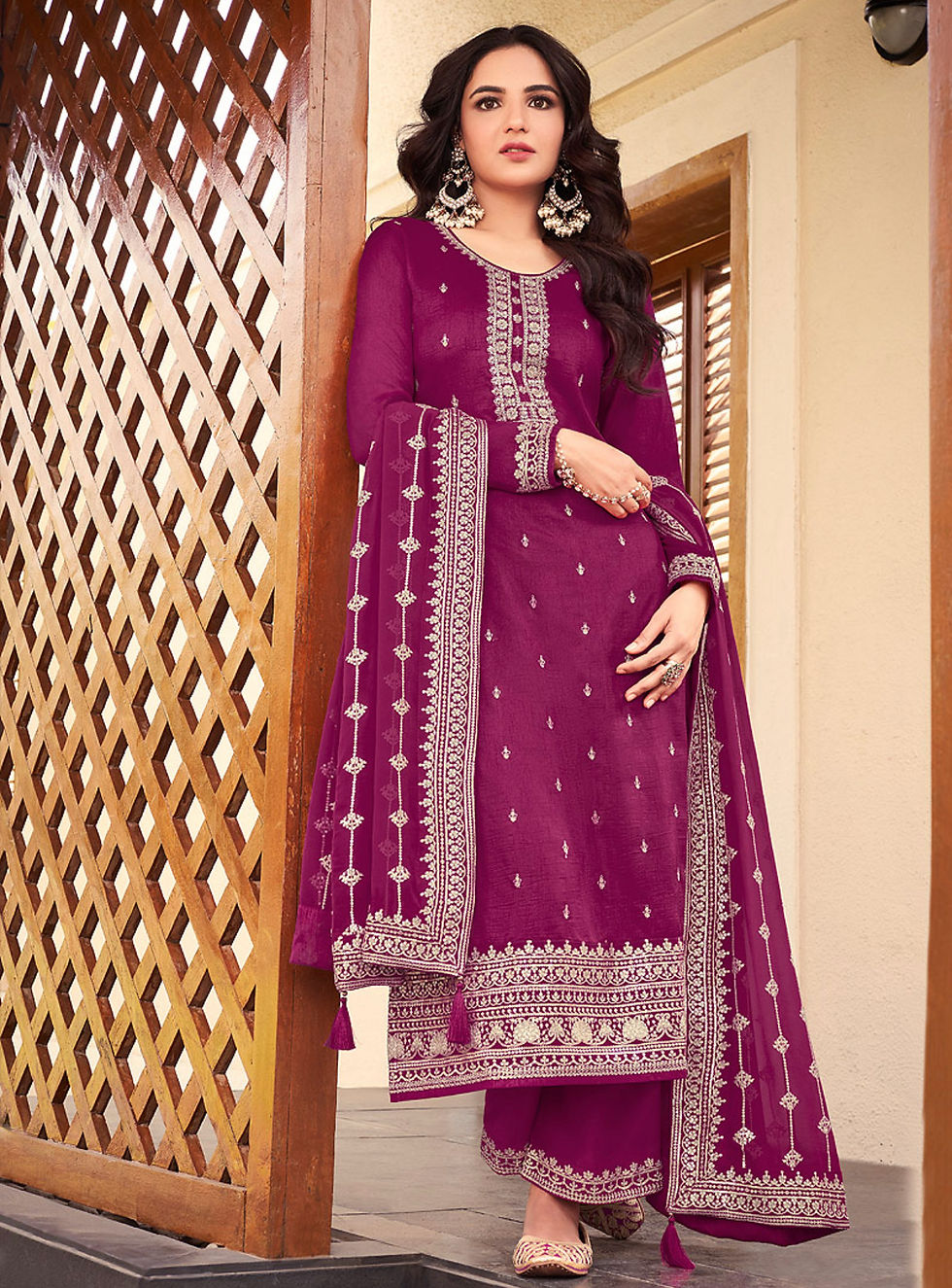 Pink and Gold Embroidered Pant Style Suit Product Code : AM-16083