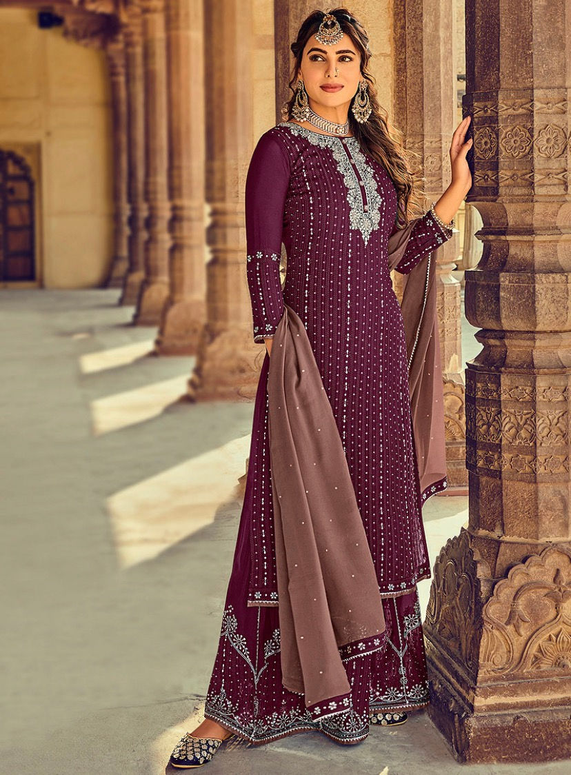 Purple Embroidered Palazzo Suit Product Code: EB-1175B