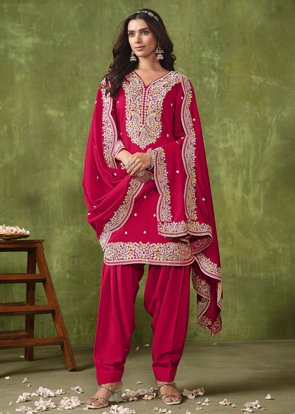 Rani Pink Multi Embroidered Punjabi Suit Product Code: TW-9304