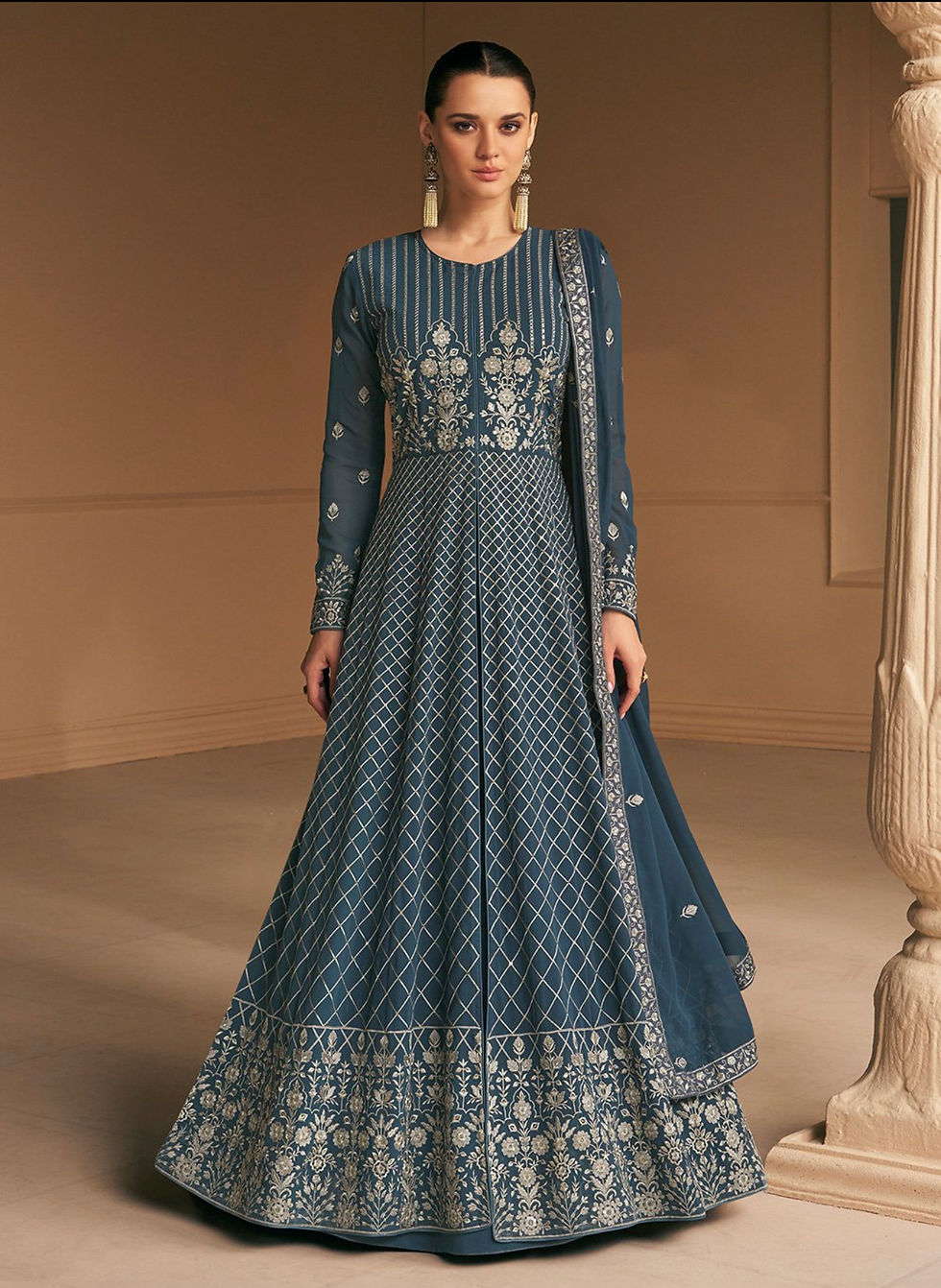 Blue Embroidered Anarkali Gown Product Code : AA-9656