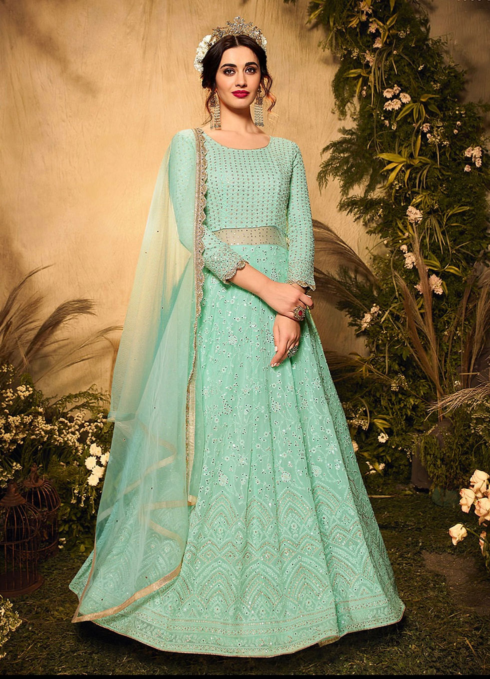 Mint and Gold Embroidered Lehenga Anarkali Product Code: M-10094