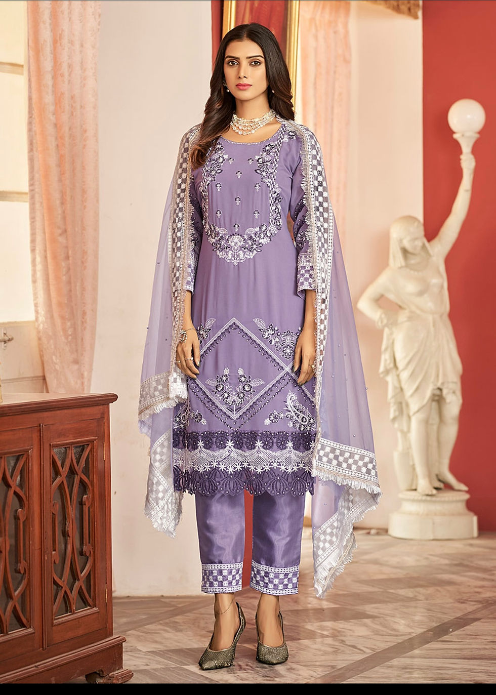 Light Purple Embroidered Pant Style Suit Product Code: FK-2023