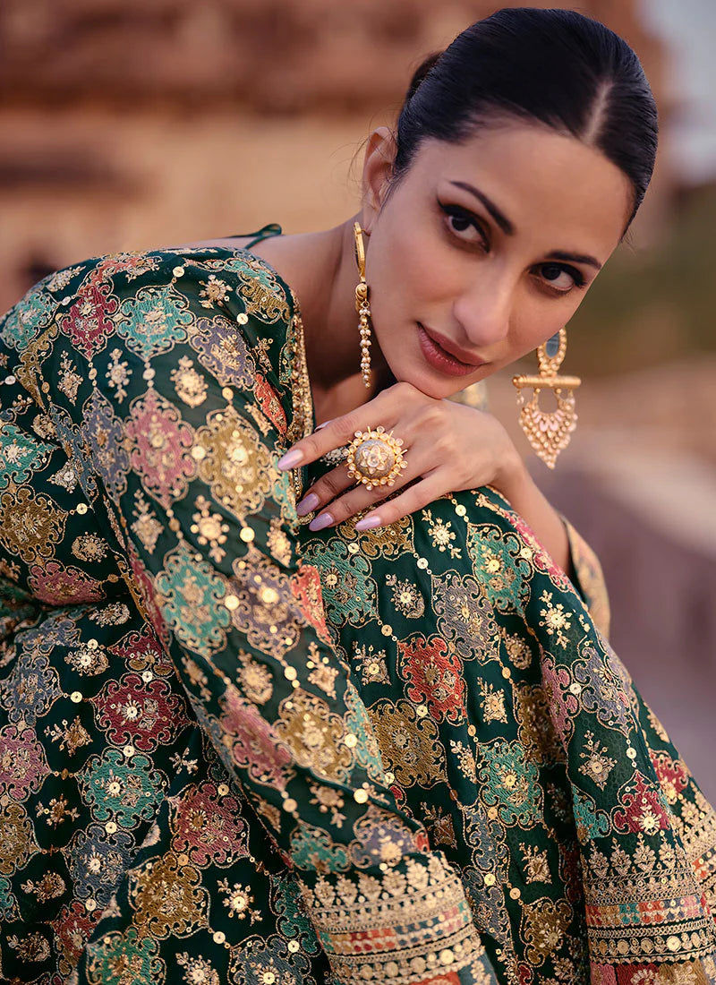 Thumbnail: Green Thread And Sequence Embroidery Anarkali Gown  Product Code : ARW-5416