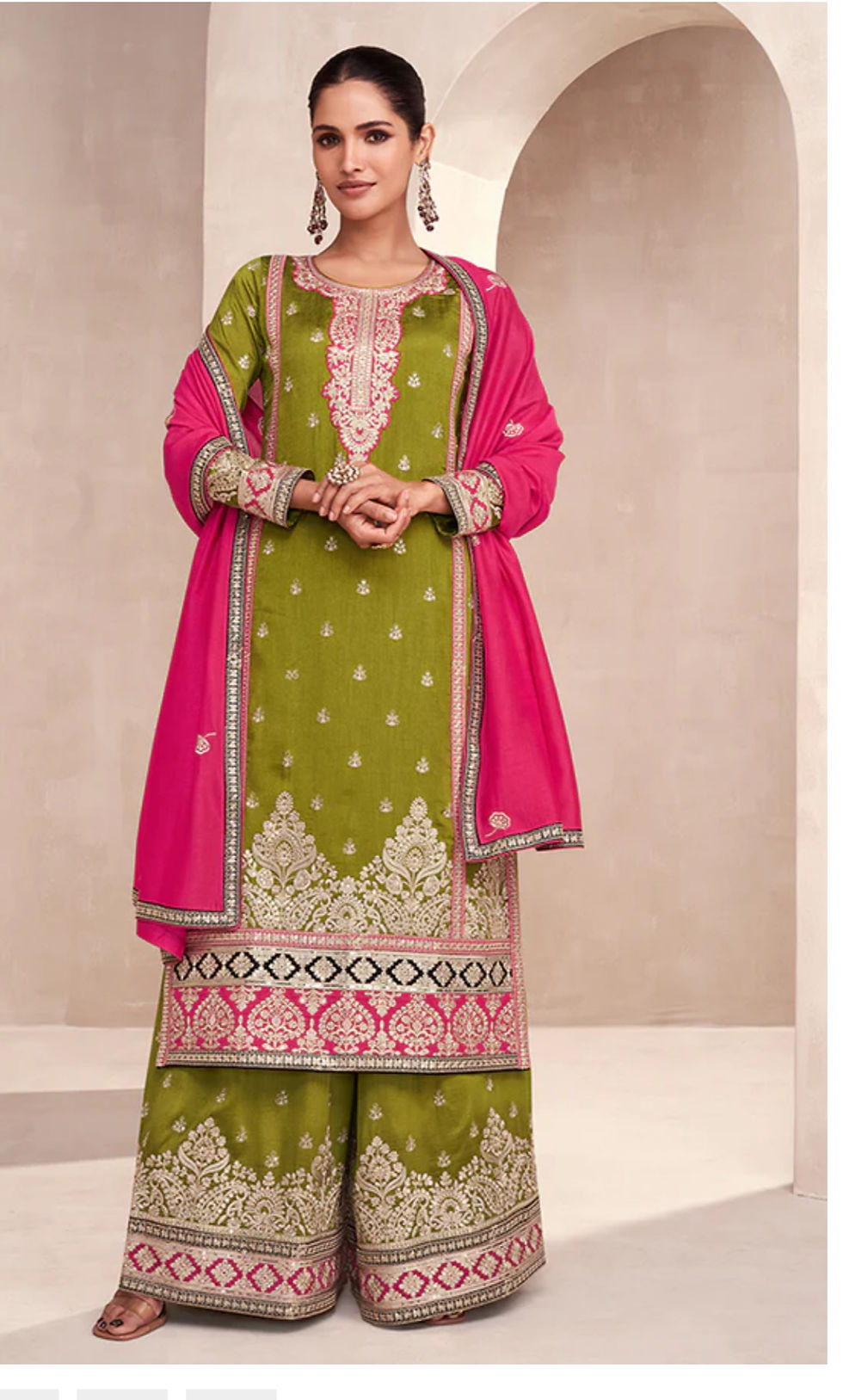 Green And Pink Embroidered Palazzo Suit Product Code : ARW-9824