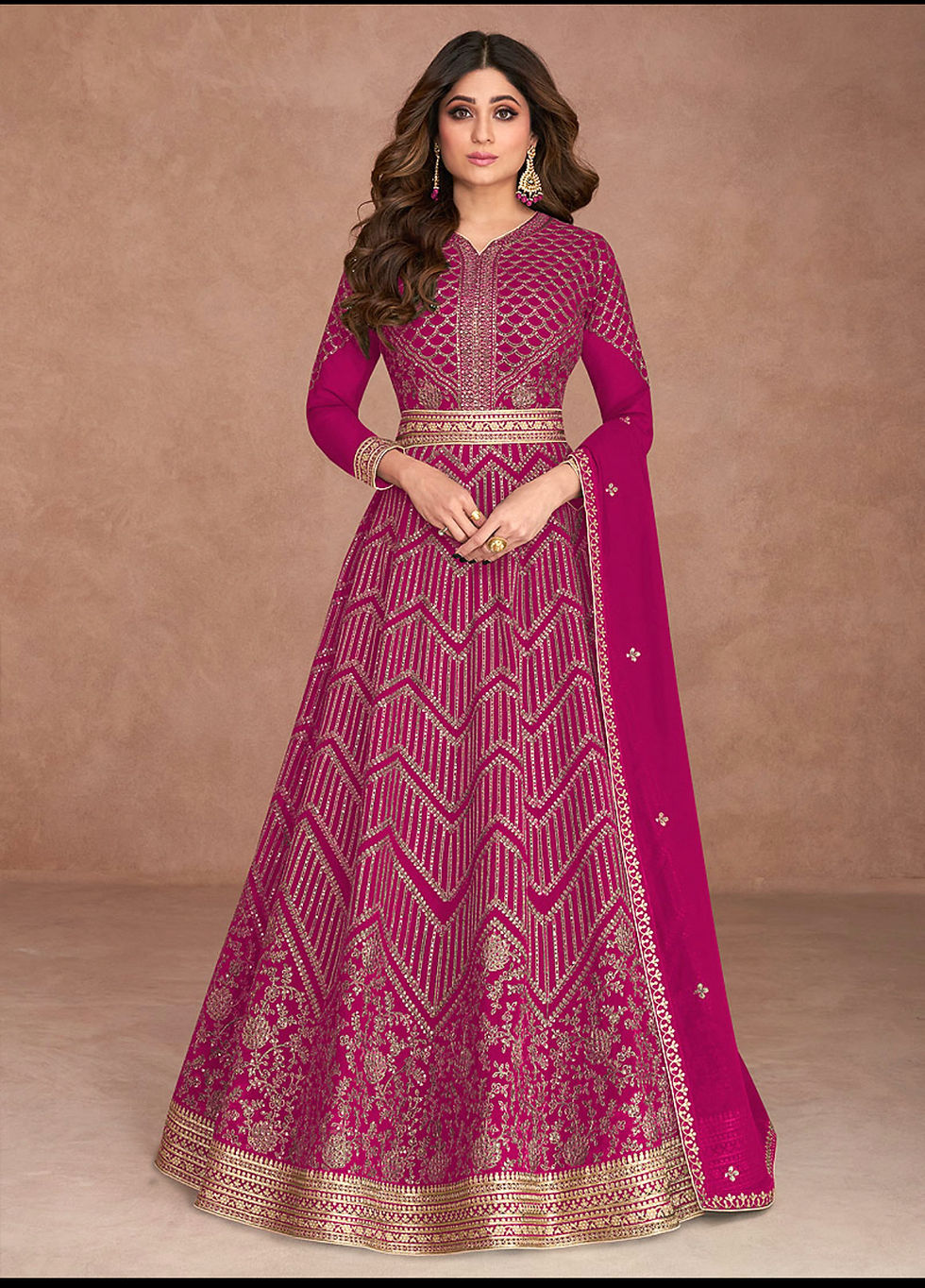 Pink and Gold Embroidered Anarkali Gown Product Code : A-9547