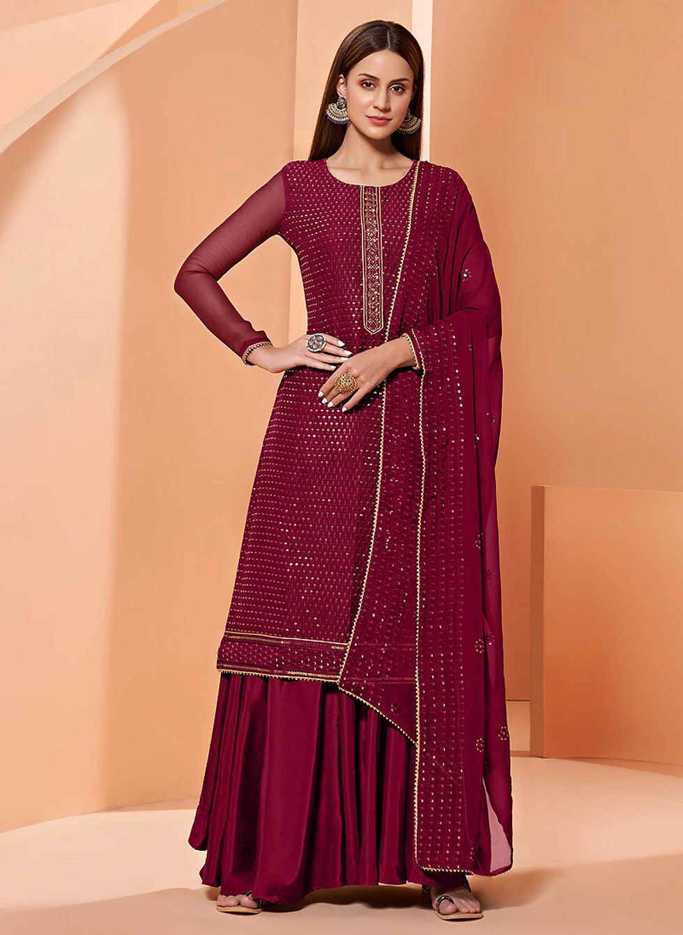 Embroidered Palazzo Suit Product Code: AZ-4027