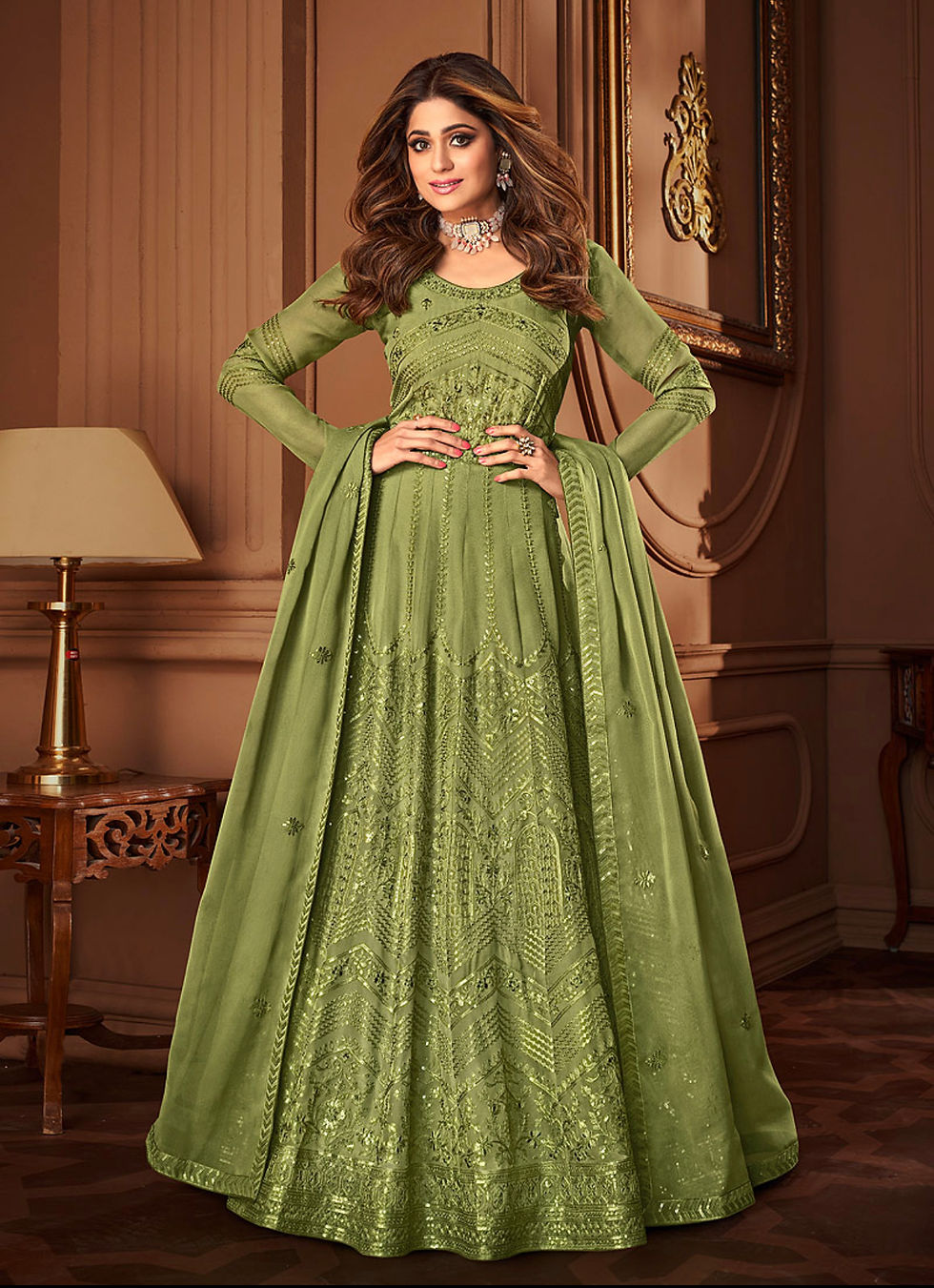 Green Embroidered Anarkali Product Code: A-8685