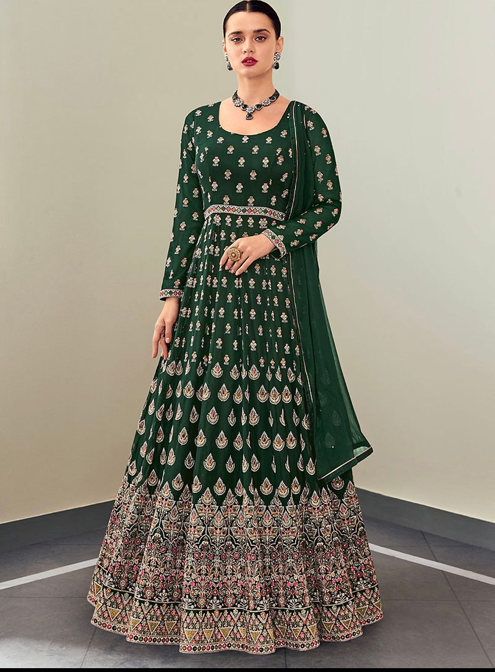 Green and Gold Embroidered Anarkali Product Code: ZA-115