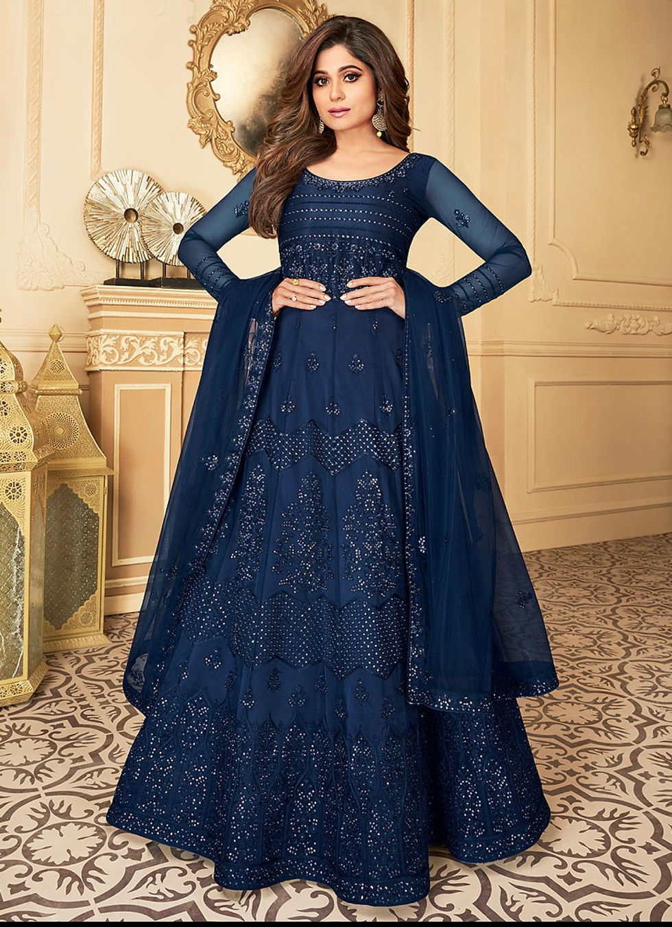 Peacock Blue Embroidered Anarkali Product Code: A-7173