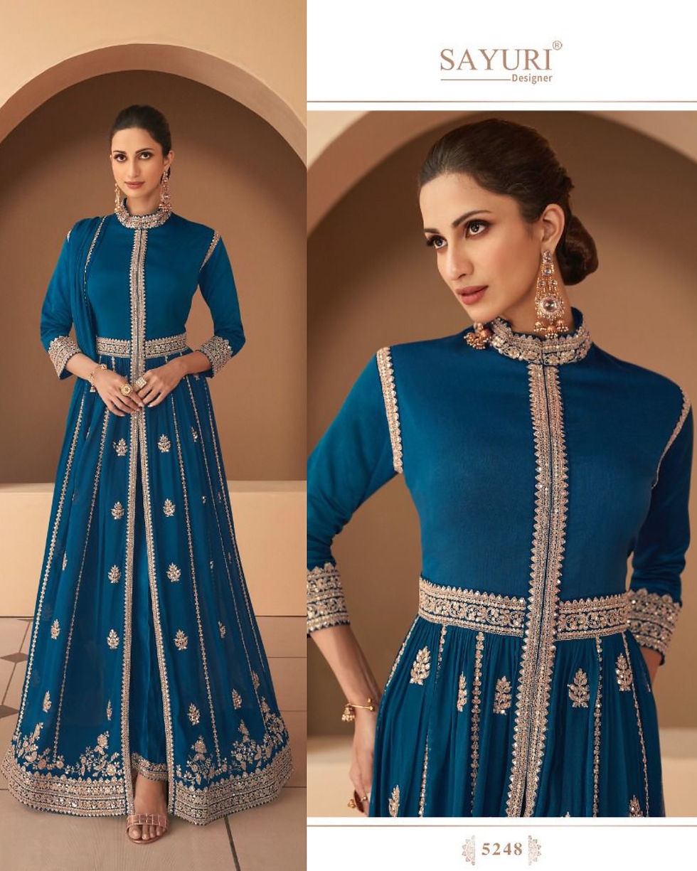 Royal Blue Embroidery Slit Style Anarkali Pant Suit Product Code: ARW-5248