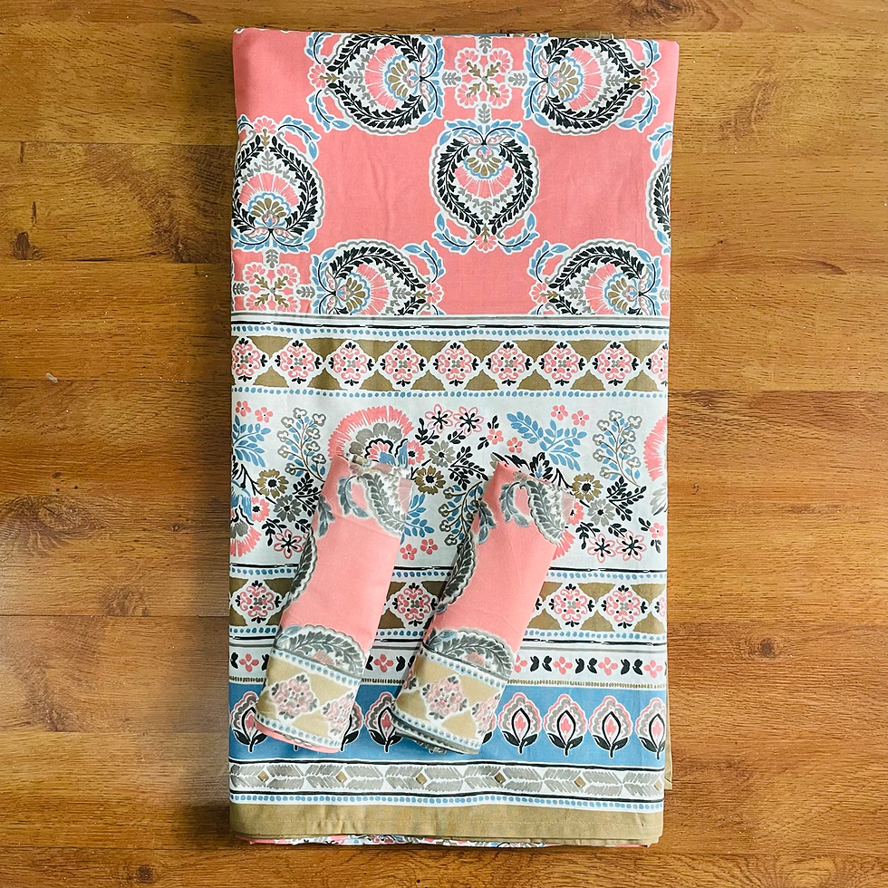 Thumbnail: Super King Printed Bed Sheet Set with 2 Pillow Covers- Peach