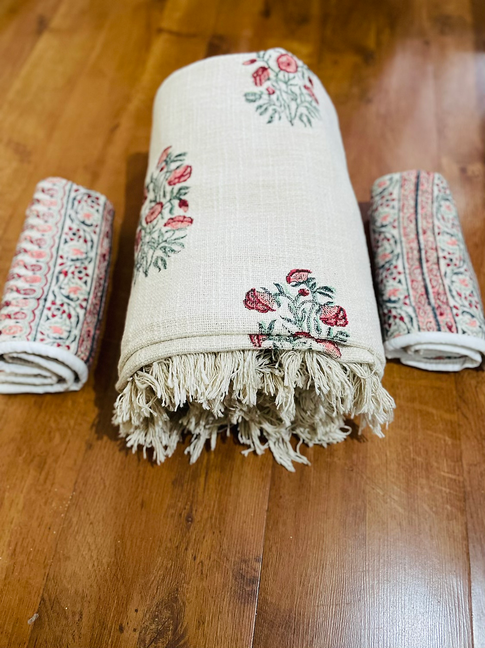 Thumbnail: Jaipuri Hand Blocked Comforter/ Bed Cover- Cotton TNT Slub