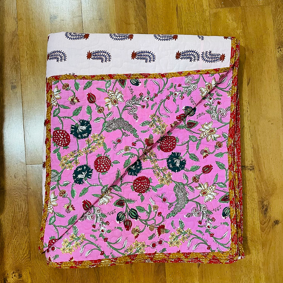 Thumbnail: Vibrant Pink Double Bed Reversible Comforter/ Bedcover- Quilted