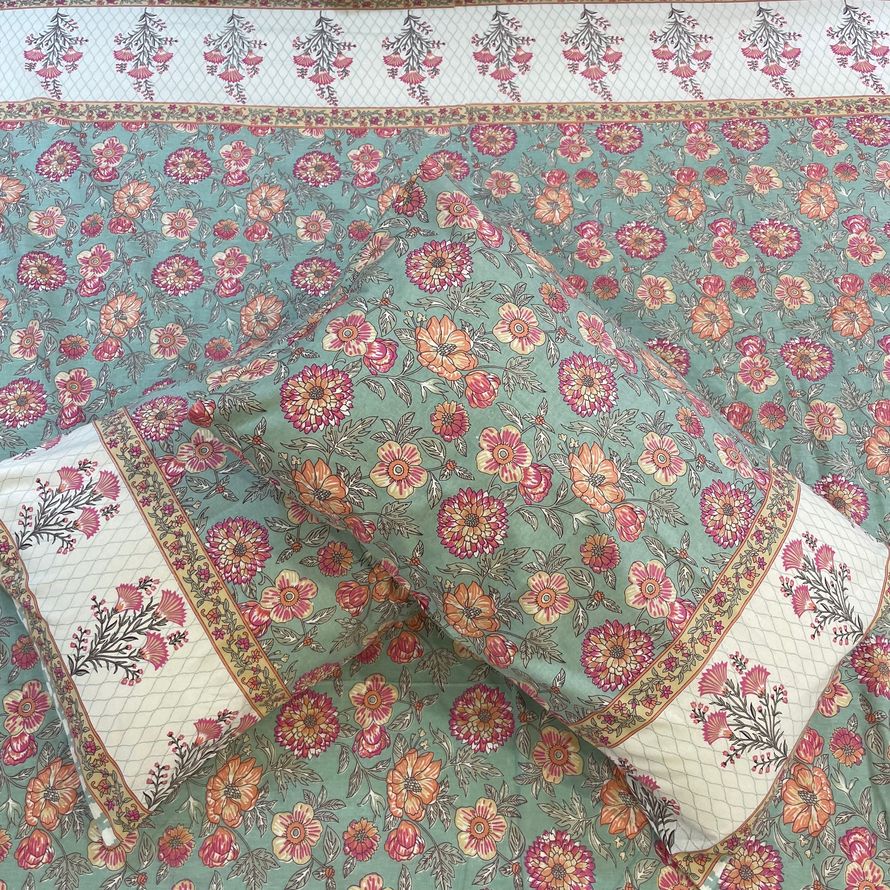 King Size Jaipuri Printed Bedsheet Set with 2 Pillow Covers