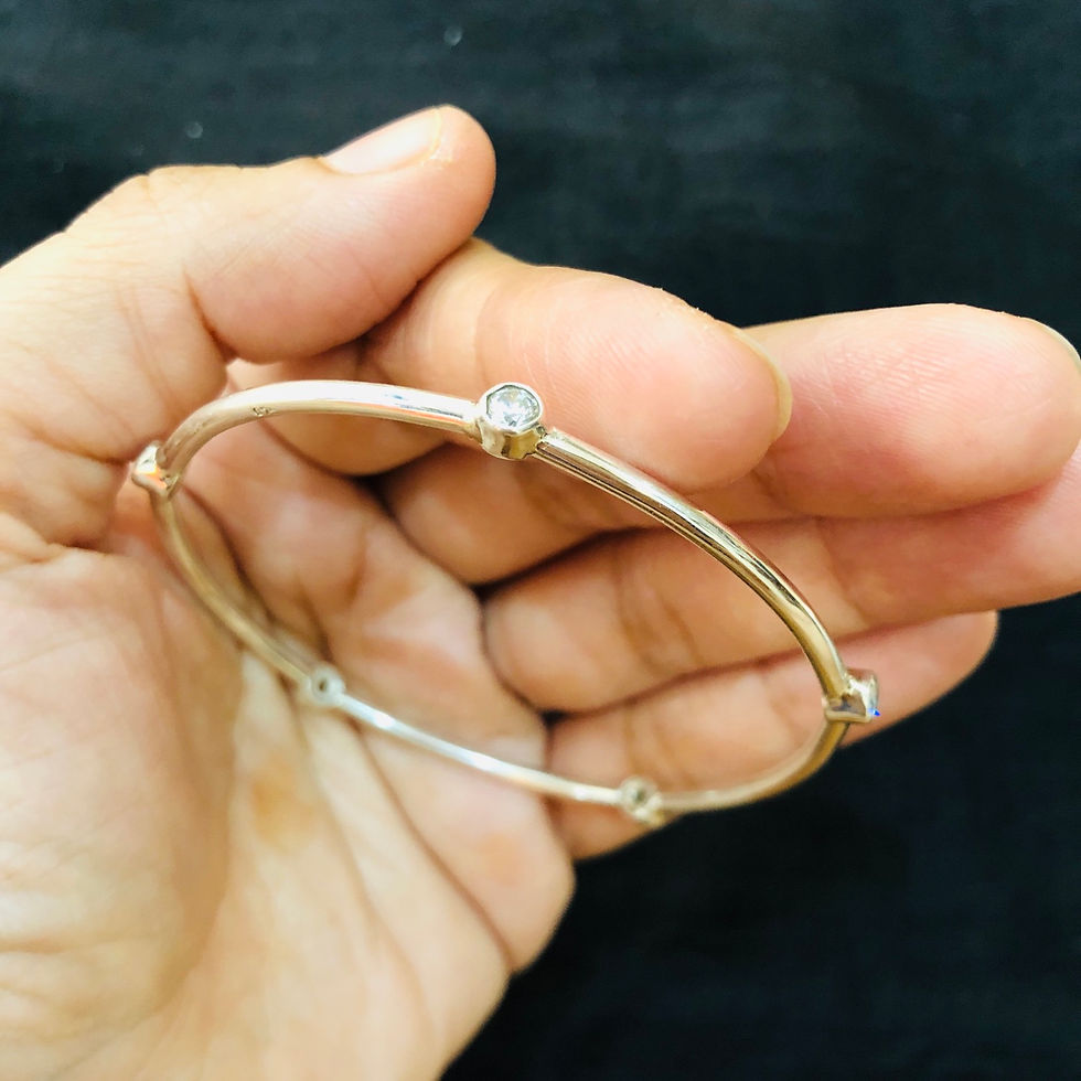 Thumbnail: 925 Sterling Silver Kada Bangle- White Zirconia Studded