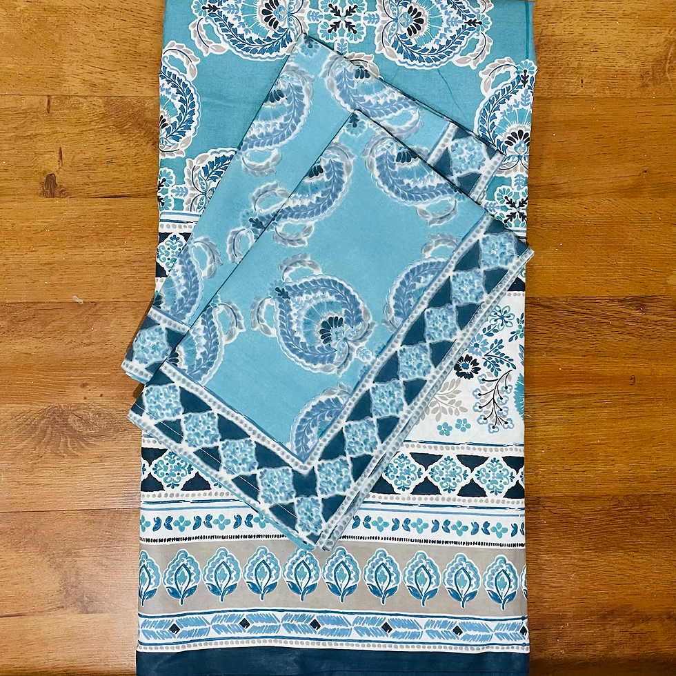 Thumbnail: Super King Printed Bed Sheet Set with 2 Pillow Covers- Blue