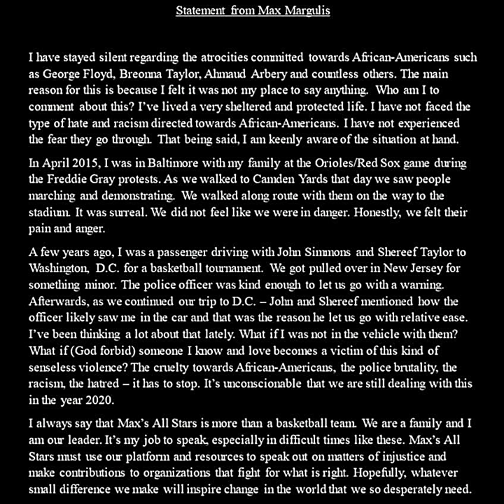 Statement from Max Margulis