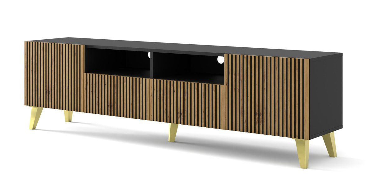 Szafka RTV Ravenna F 200 cm 2D2S czarny / artisan nóżki