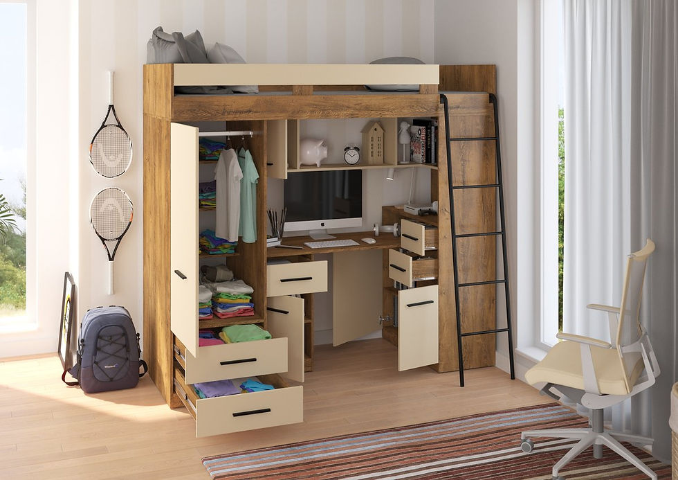 Miniatura: Antresola łóżko piętrowe SMYK dąb burgund / krem
