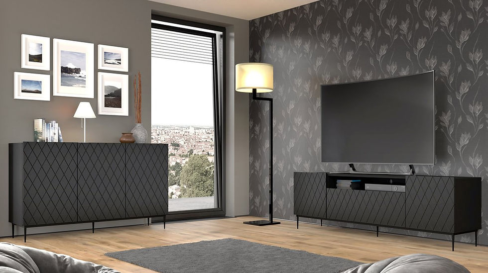 Miniatura: Szafka RTV DIUNA 193 cm 2D1K na ramie czarny mat