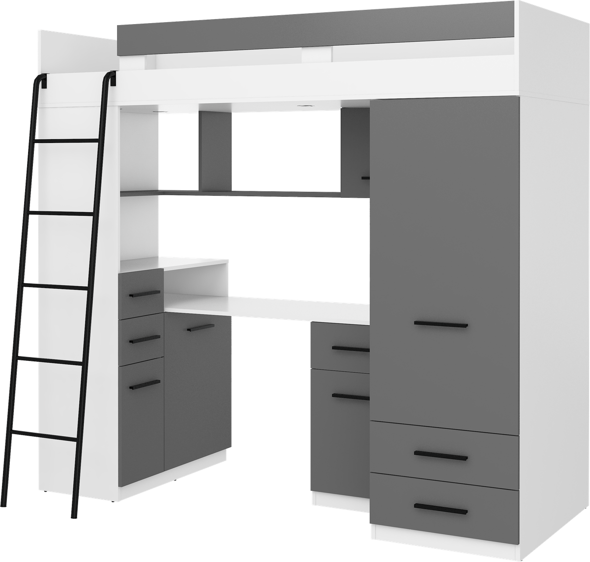 Antresola łóżko piętrowe SMYK biały mat / grafit