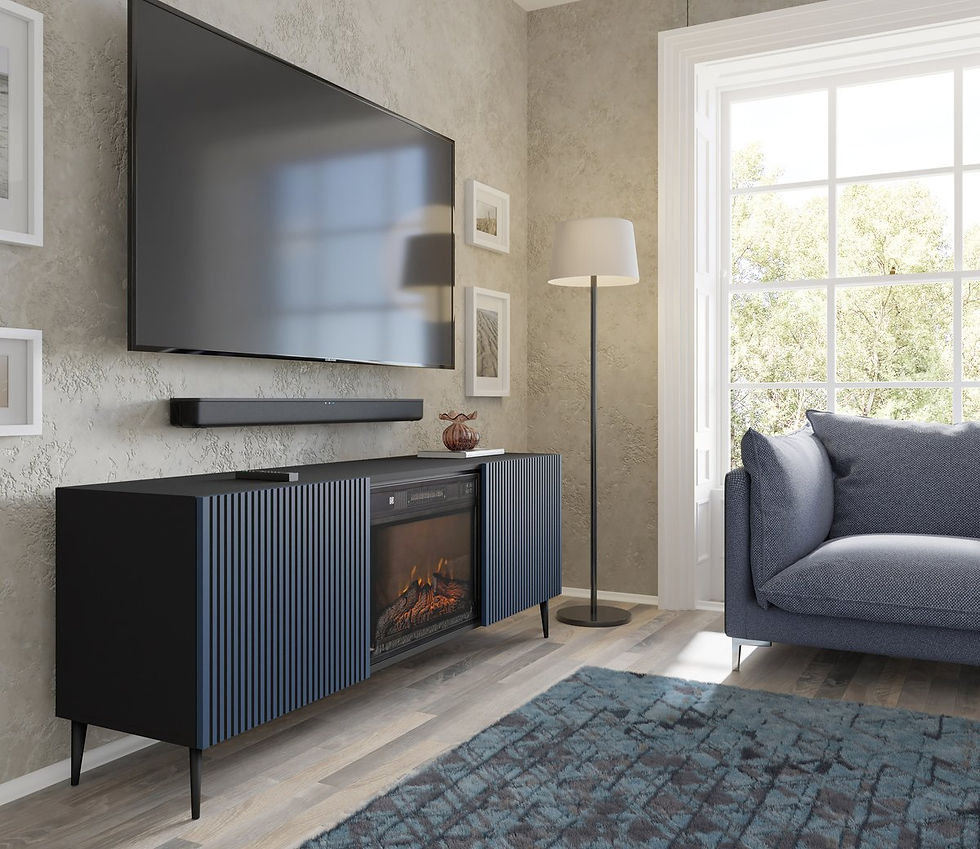 Miniatura: Szafka RTV RAVENNA 2D 170 cm z kominkiem czarny/granatowy