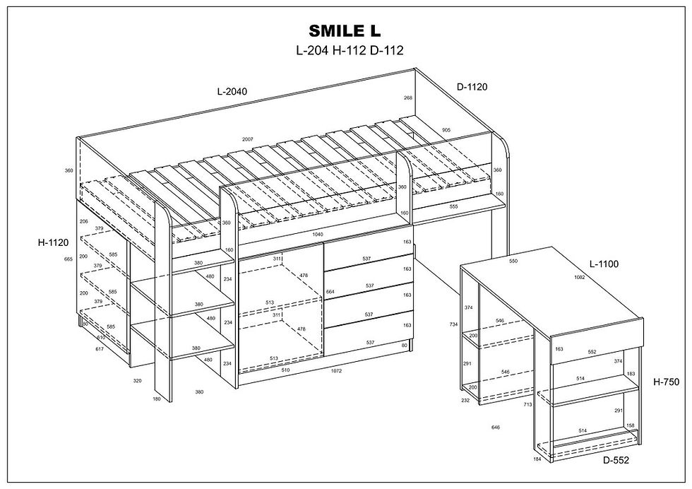 Miniatura: Antresola łóżko SMILE dąb sonoma / fiolet