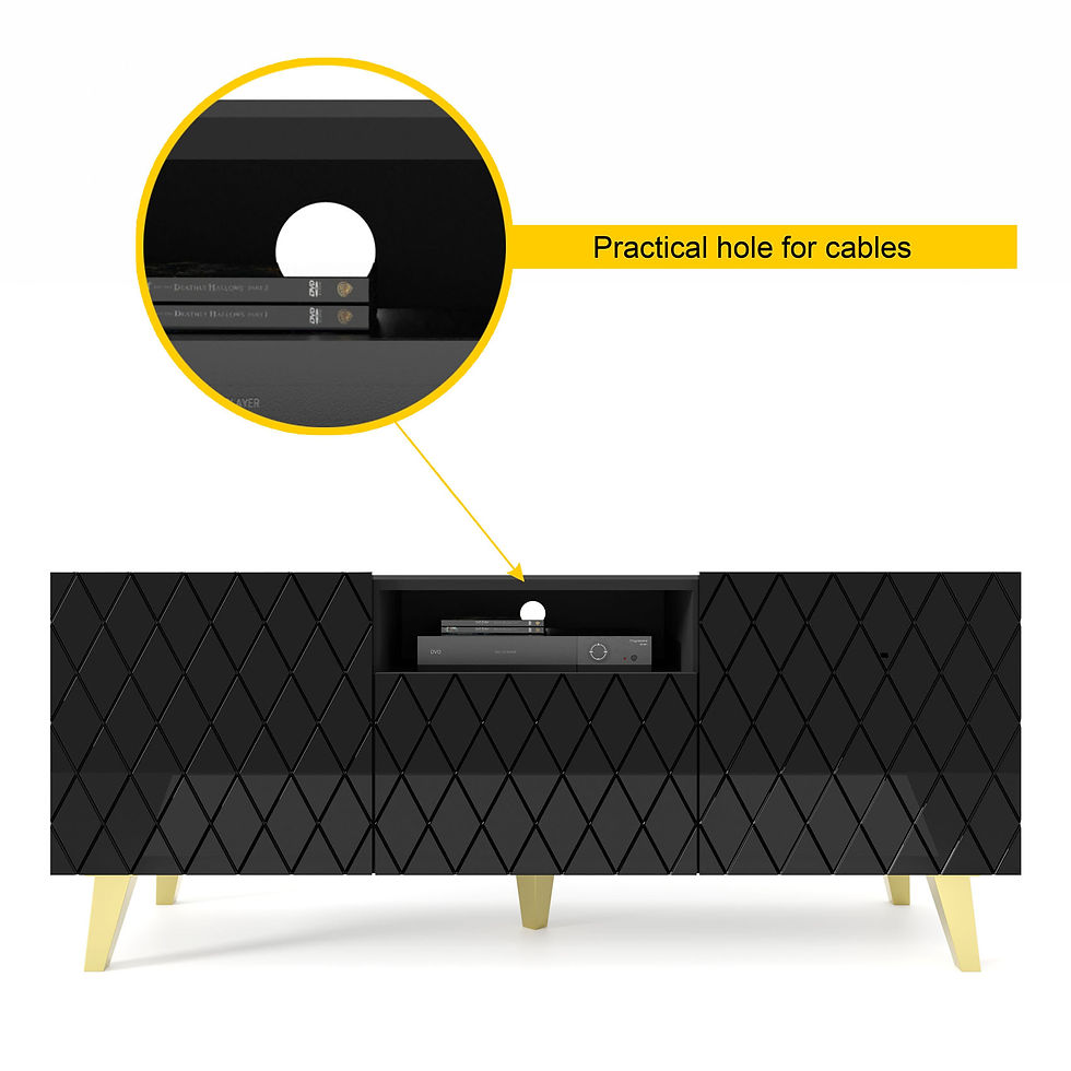 Thumbnail: TV Stand DIUNA 3D 57'' Lowboard Milled MDF Fronts, Black High Gloss