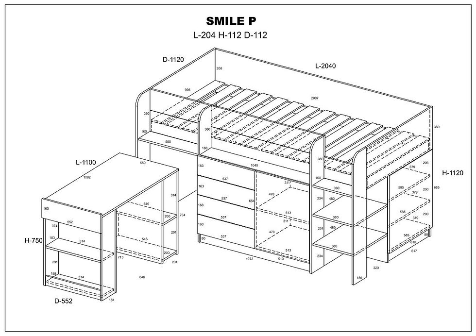 Miniatura: Antresola łóżko SMILE  dąb sonoma / biały