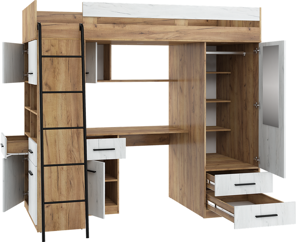 Miniatura: Antresola łóżko piętrowe LEVEL craft złoty /biały