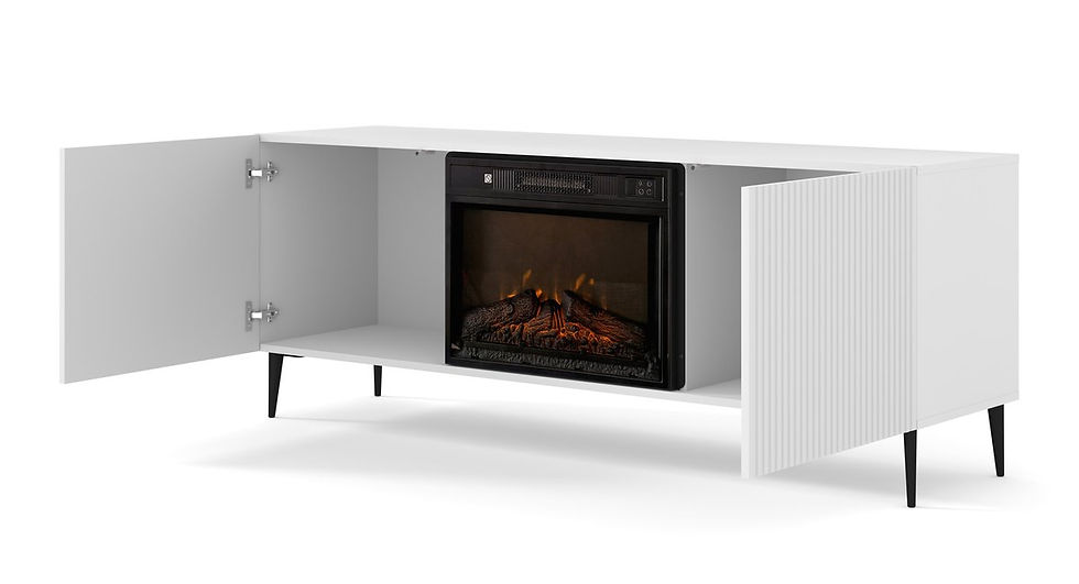 Miniatura: Szafka RTV RAVENNA 2D 170 cm z kominkiem biała/biała