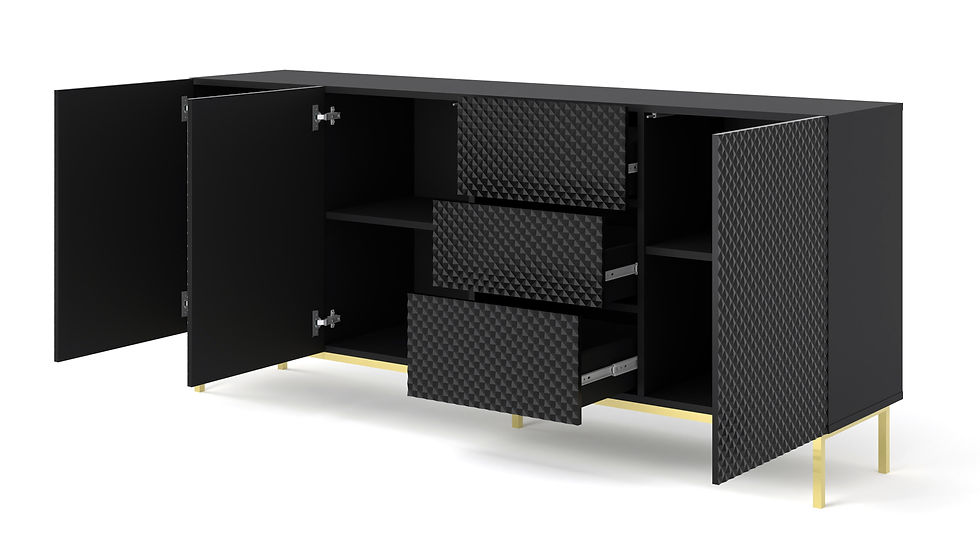 Miniatura: Komoda Ravenna C 200 cm 3D3S czarny połysk z ramą