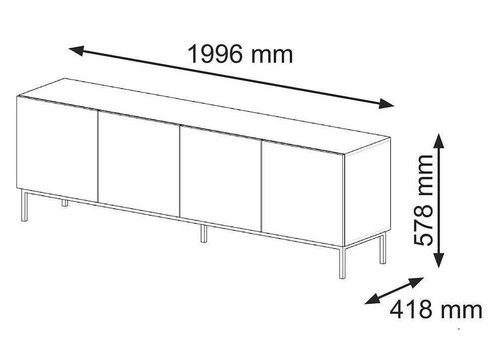 Miniatura: Szafka RTV RAVENNA C 200 cm 4D czarny połysk DIAMENT z ramą