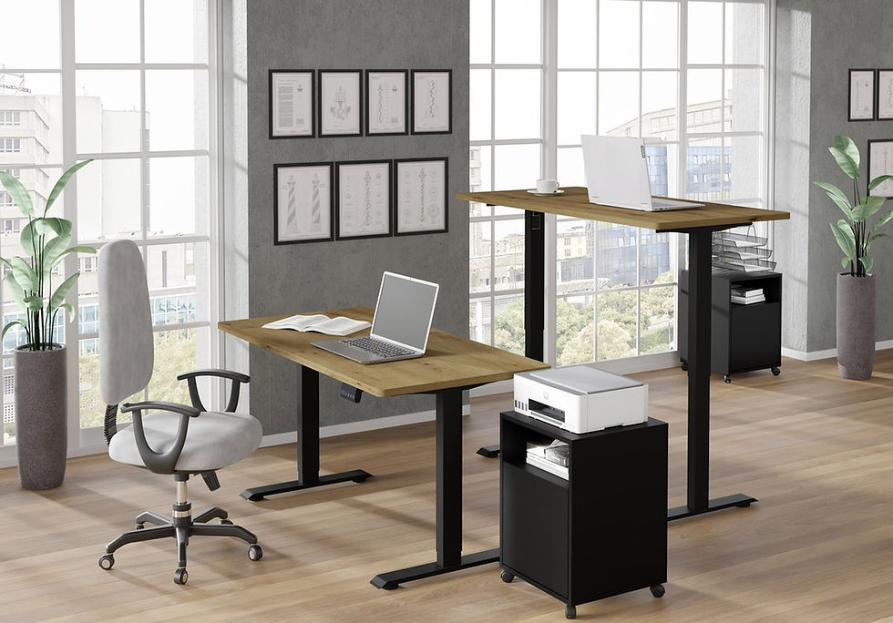 Miniatura: Biurko BIMOTION 1S 140x70x3,2 cm czarny/dąb + Fotel VIRE + kontenerek