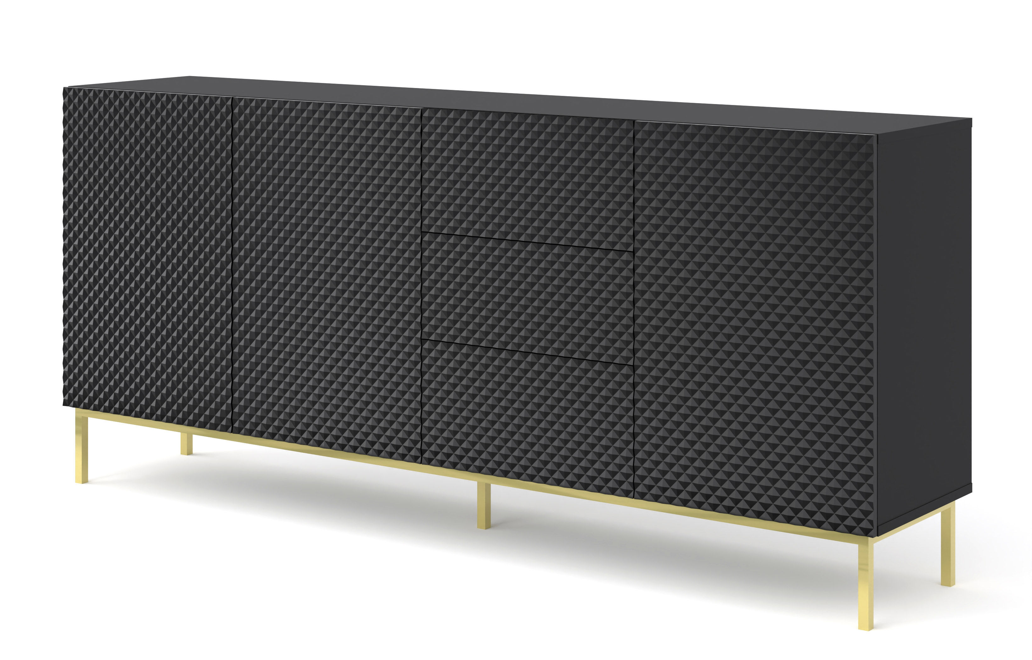 Komoda Ravenna C 200 cm 3D3S czarny połysk z ramą