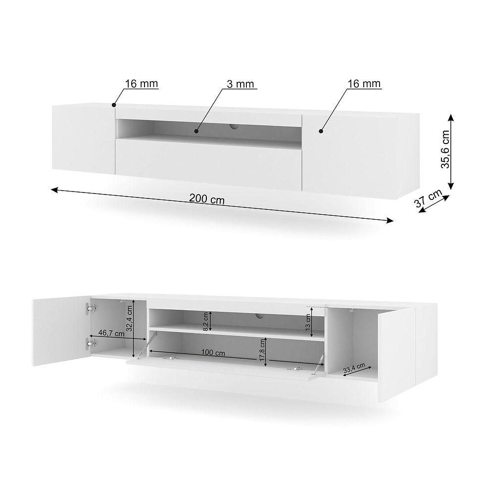 Miniatura: Szafka RTV AURA 200 cm biały mat uniwersalna