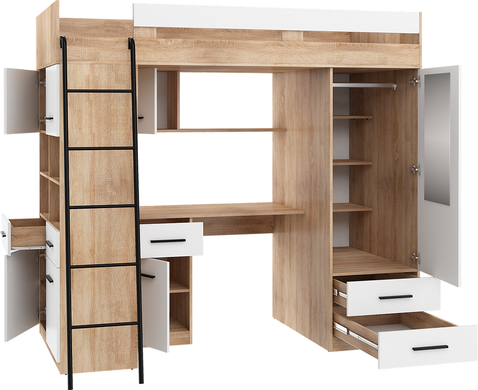 Miniatura: Antresola łóżko piętrowe LEVEL  dąb sonoma / biały