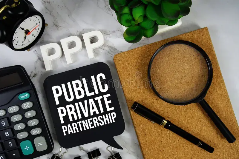 ppp-public-private-partnership-acronym-calculator-alarm-clock-magnifying-glass-business-co