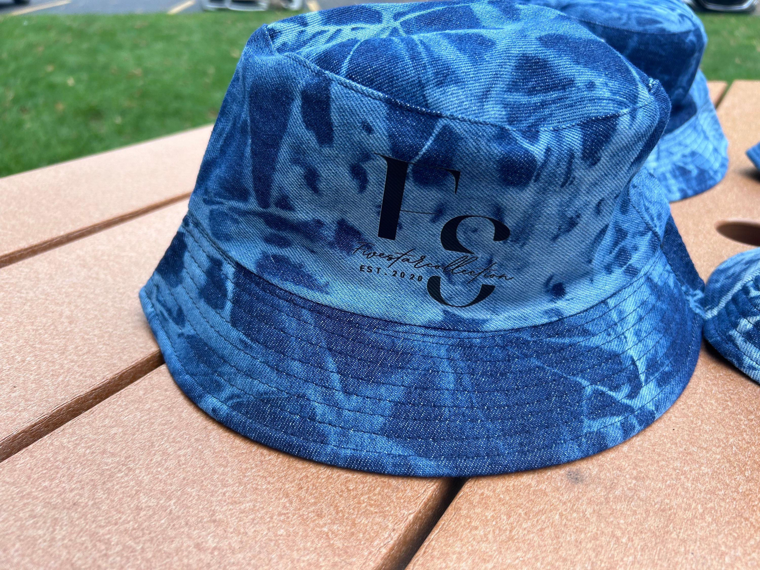 Reversible denim bucket hat with black logo