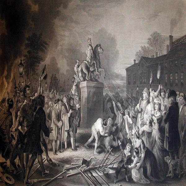 Depiction of The Pulling Down of King George III Statue in Bowling Green