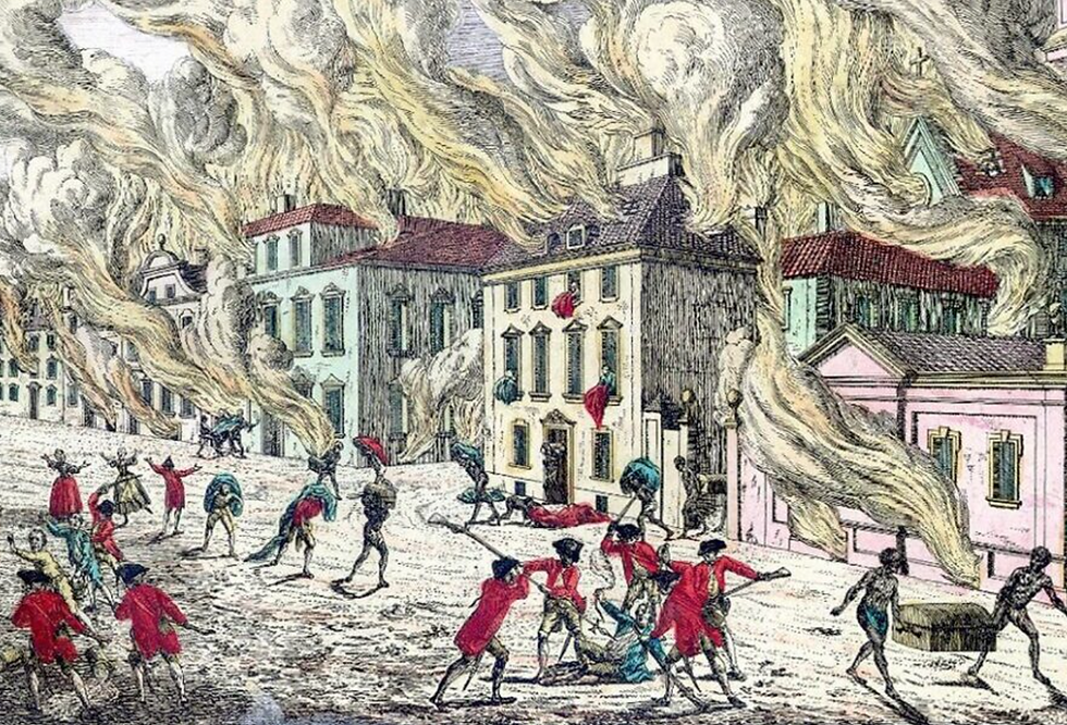 Artist rendering of NYC's Great Fire of 1776